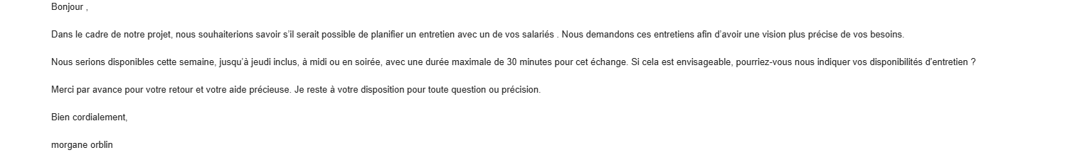 Exemple d’échanges e-mail avec le client pendant le projet TIPI